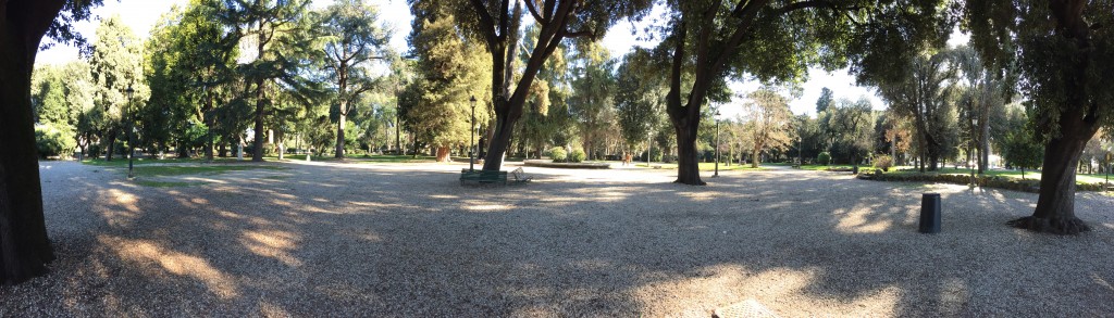 A panorama shot of a tiny piece of the southwest corner of the Villa, near the entrance.