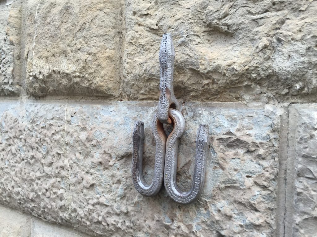 A bunch of the buildings in central Florence had hooks and rings of various sorts bolted onto them, as if they were ships ready to be tied up at dock. Maybe, with all the floods, they were hoping for a Venice vibe?